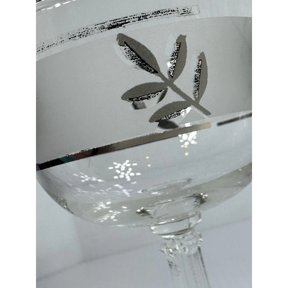 6 Vintage Libbey Silver‎ Leaf Frosted Champagne Glasses 5